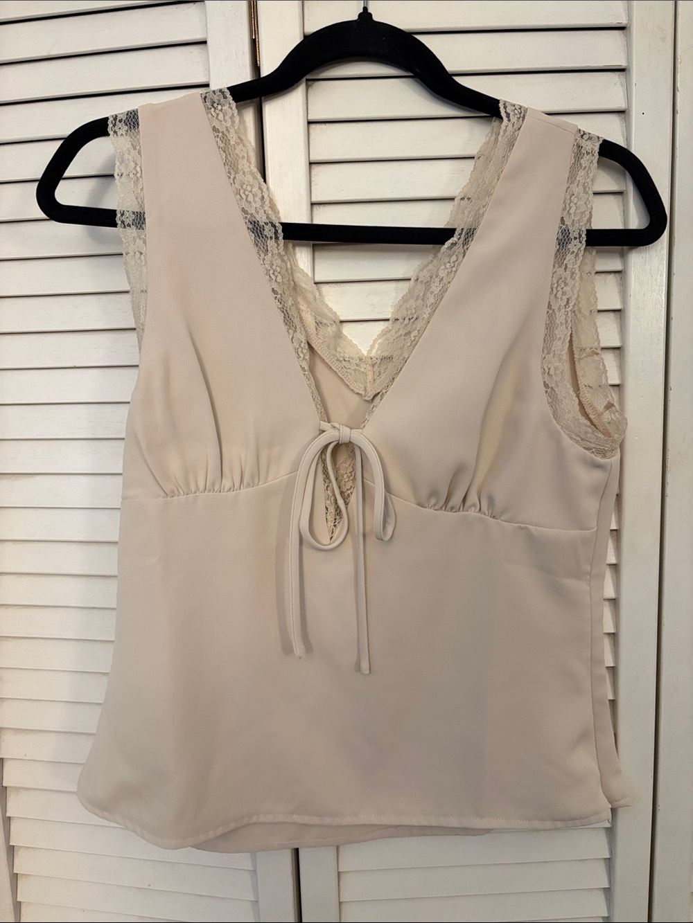 Elodie Beige Lace-Trim V-Neck Tie-Front Camisole